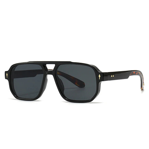 SHAUNA Retro Dubbele Brug Vierkante Zonnebril - Gradiënt UV400 Unisex Designer Zonnebrillen met Klinknagels
