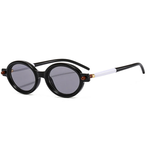 SHAUNA Kleine ovale retro zonnebril - heldere oceaankleurige lens UV400 unisex punk klinknagel zonnebril