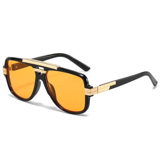SHAUNA Retro Dubbele Brug Vierkante Zonnebril – Oranje &amp; Blauwe UV400 Unisex Designer Zonnebrillen