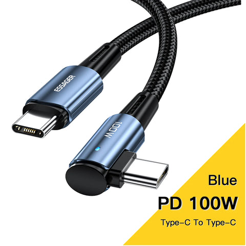 Essager 100W 90° USB-C to USB-C Cable for Fast Charging iPad, MacBook Pro, Xiaomi, Samsung, Huawei