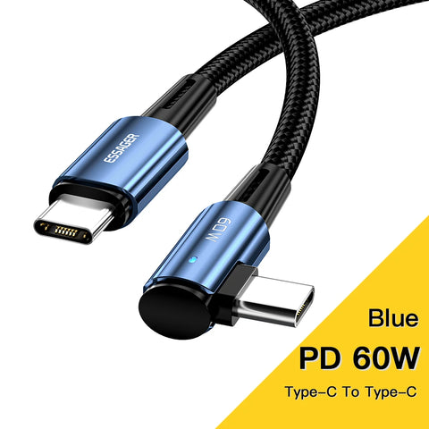 Essager 100W 90° USB-C to USB-C Cable for Fast Charging iPad, MacBook Pro, Xiaomi, Samsung, Huawei