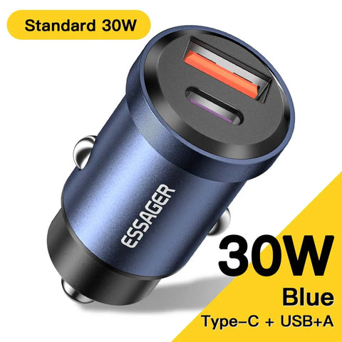 Essager 30W Fast USB Car Charger - Quick Charge 4.0 & PD 3.0 for iPhone 14, Huawei, Samsung, Xiaomi