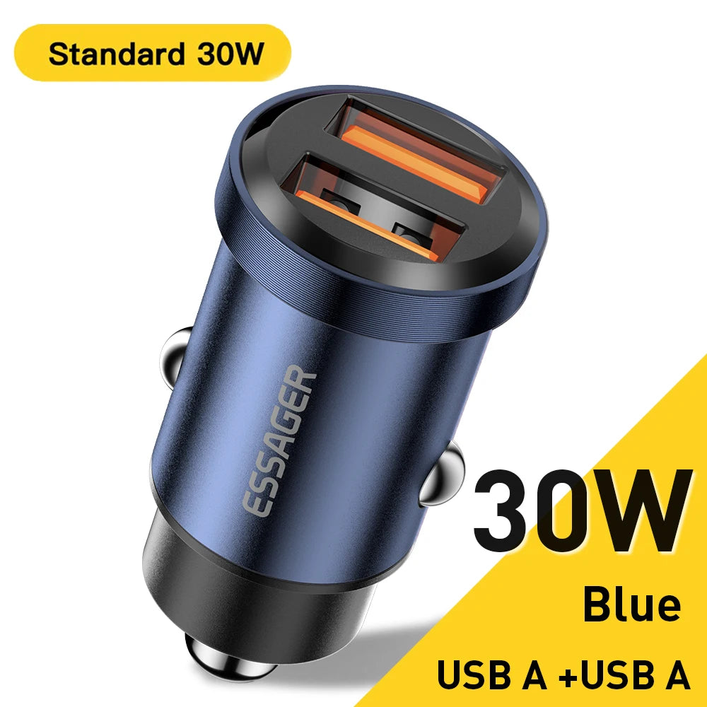 Essager 30W Fast USB Car Charger - Quick Charge 4.0 & PD 3.0 for iPhone 14, Huawei, Samsung, Xiaomi