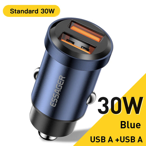 Essager 30W Fast USB Car Charger - Quick Charge 4.0 & PD 3.0 for iPhone 14, Huawei, Samsung, Xiaomi