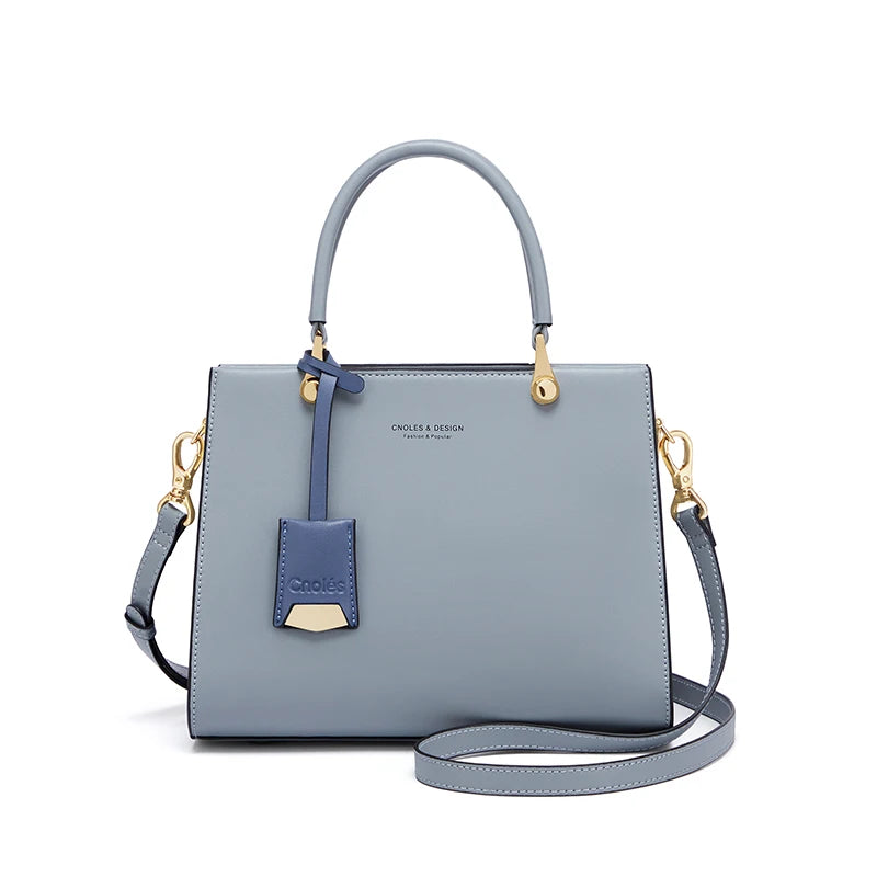 Cnoles Blue Genuine Leather Women's Handbag - Luxury Top-Handle & Sling Bag