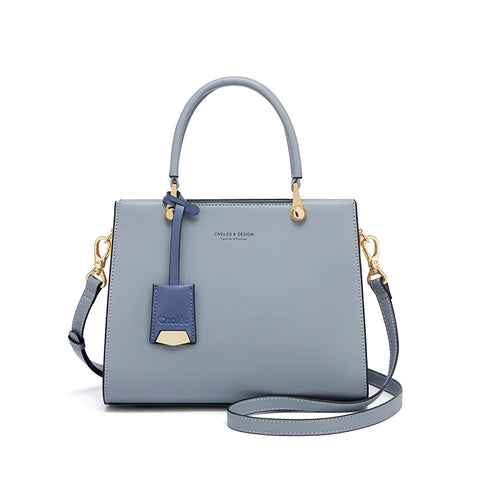 Cnoles Blue Genuine Leather Women's Handbag - Luxury Top-Handle & Sling Bag