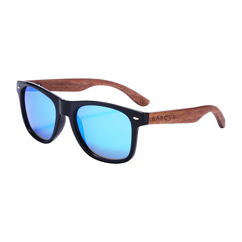 BARCUR Zwarte Walnoot Houten Zonnebril – Anti-Reflecterende UV400 Unisex Spiegelende Tinten