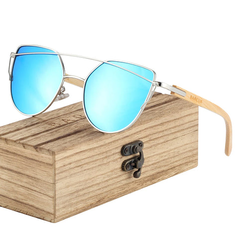 BARCUR Bamboe Cat-Eye Gepolariseerde Zonnebril – Luxe Metalen Montuur UV400 Dameszonnebril