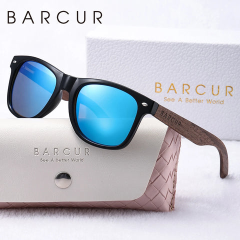 BARCUR ovale houten gepolariseerde zonnebril - donkere luxe UV400 dameszonnebril