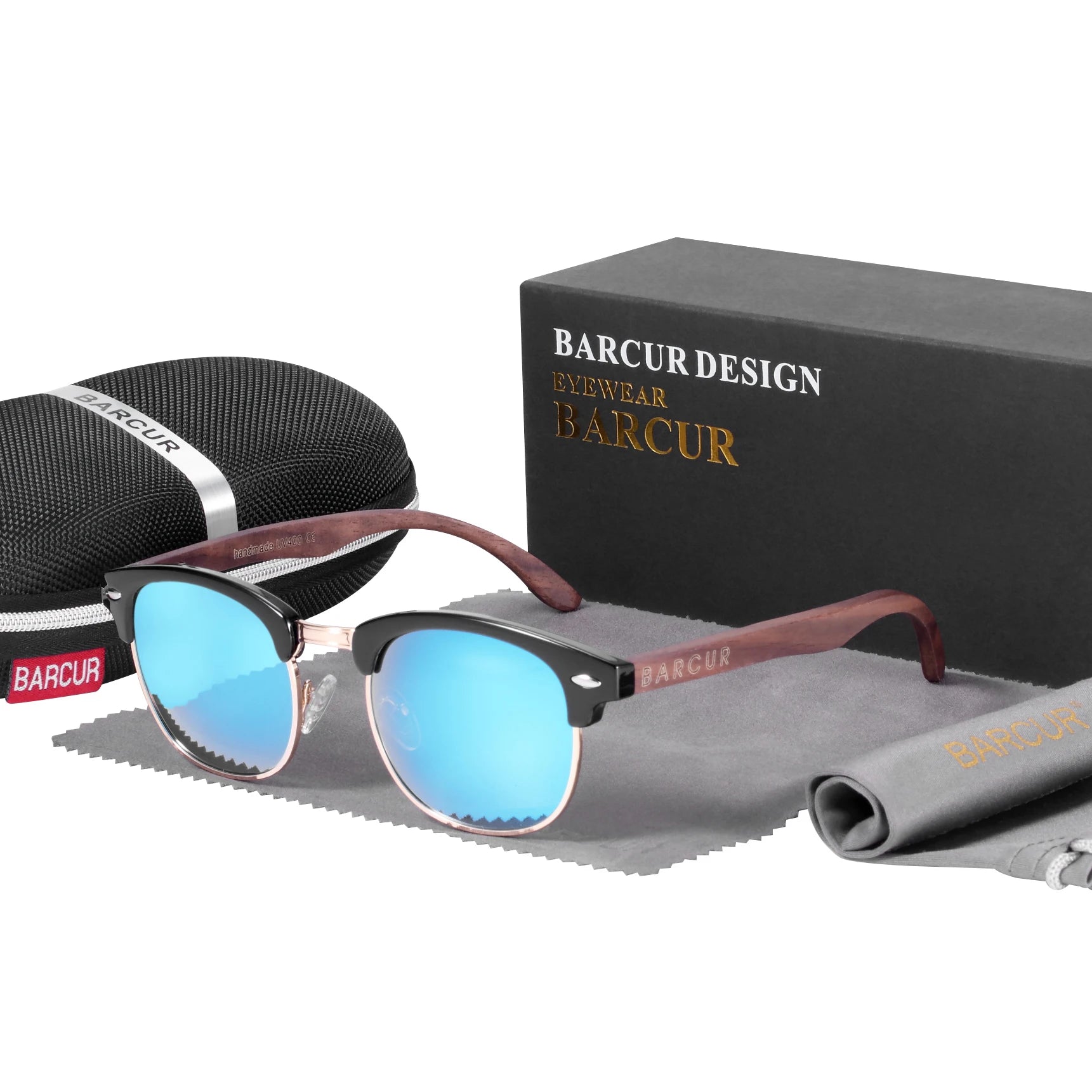 BARCUR Walnut Polarized Wooden Sunglasses – Handmade UV400 Unisex Eyewear