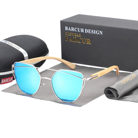 BARCUR Bamboo Cat-Eye Polarisierte Sonnenbrille – Luxuriöse Damen-Sonnenbrille mit Metallrahmen und UV400-Schutz, inklusive Geschenkbox