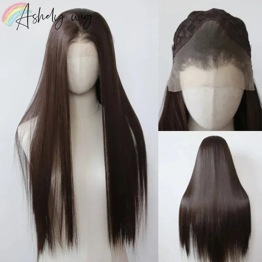 Chocolate Brown Long Straight Lace Front Wig