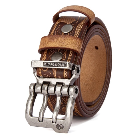 Bison Denim Men's Genuine Leather Pin Buckle Belt