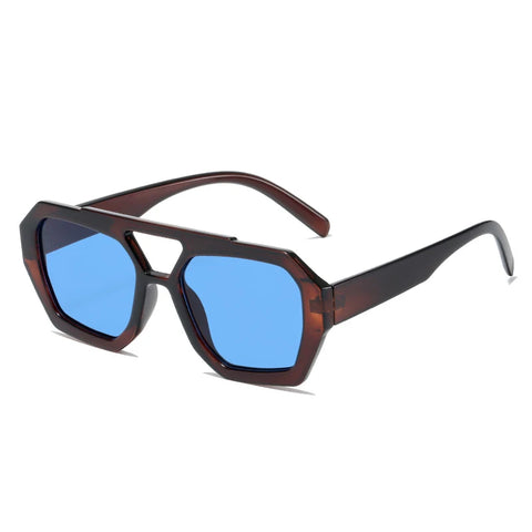 SHAUNA Retro Dubbele Brug Vierkante Zonnebril – Heldere Oceaan Lens UV400 Unisex Polygon Shades