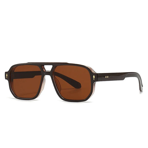 SHAUNA Retro Dubbele Brug Vierkante Zonnebril - Gradiënt UV400 Unisex Designer Zonnebrillen met Klinknagels