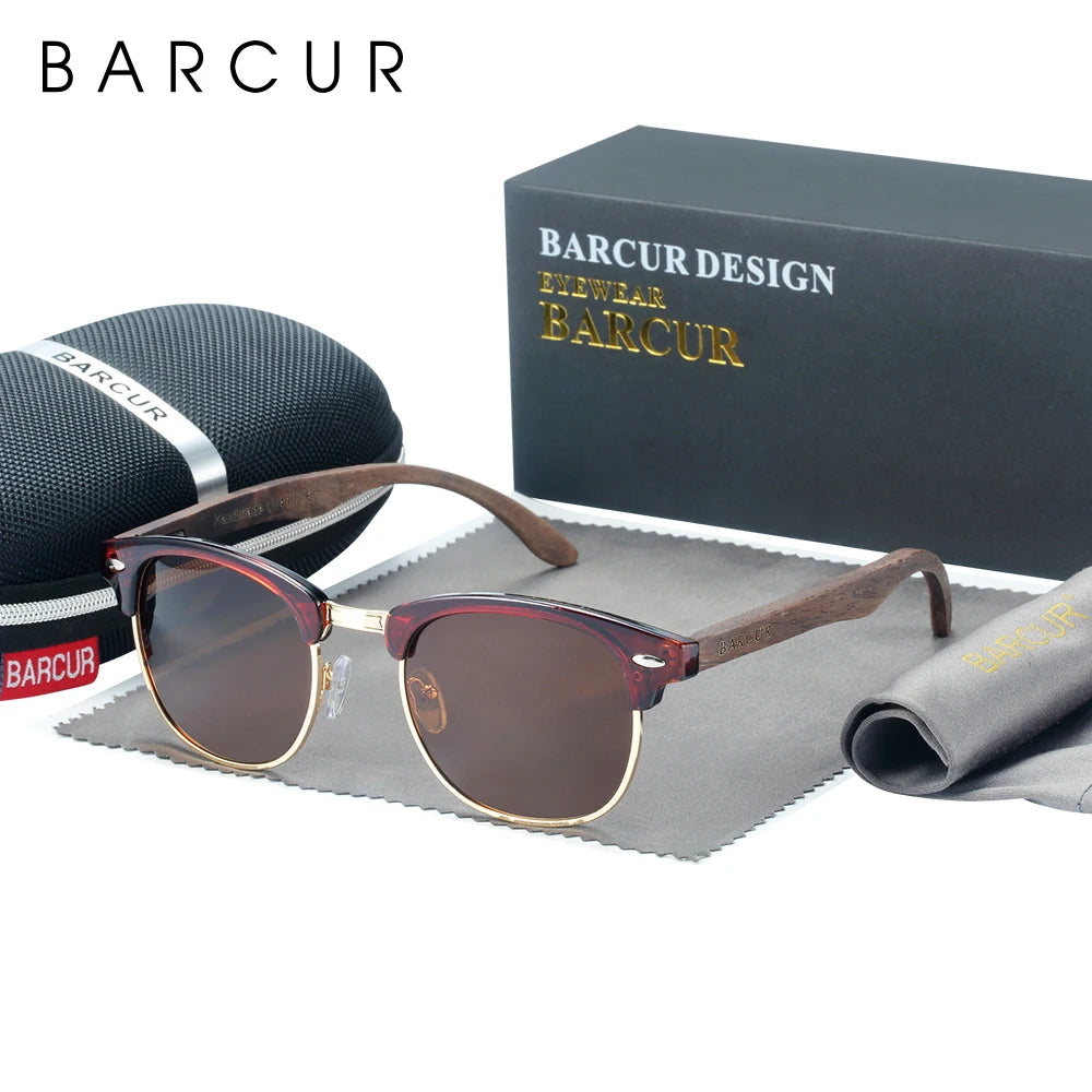 BARCUR Walnut Polarized Wooden Sunglasses – Handmade UV400 Unisex Eyewear