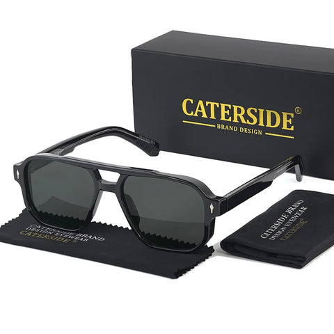 CATERSIDE Retro Punk Flat-Top Zonnebril – Dubbele Brug UV400 Unisex Reis- &amp; Feestzonnebril