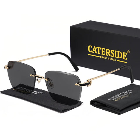 CATERSIDE Randloze pilotenzonnebril met gradiënt – Retro UV400 unisex zonnebrillen voor zaken en winkelen