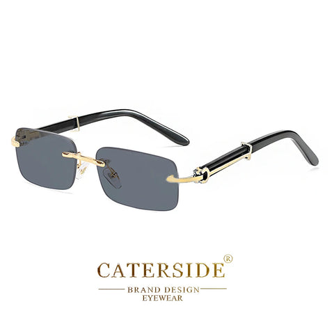 Caterside Kleine Vierkante Randloze Zonnebril – Luxe Rechthoekige UV400 Herenzonnebril