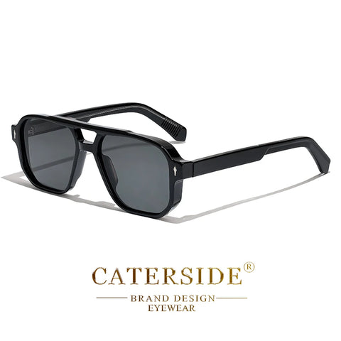 CATERSIDE Retro Punk Flat-Top Zonnebril – Dubbele Brug UV400 Unisex Reis- &amp; Feestzonnebril