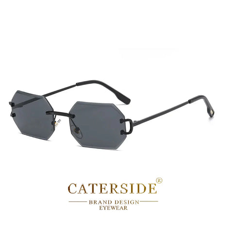 CATERSIDE Randloze Octagon Gradient Zonnebril – Vintage UV400 Unisex Zonnebrillen voor Reizen, Feesten en Zaken