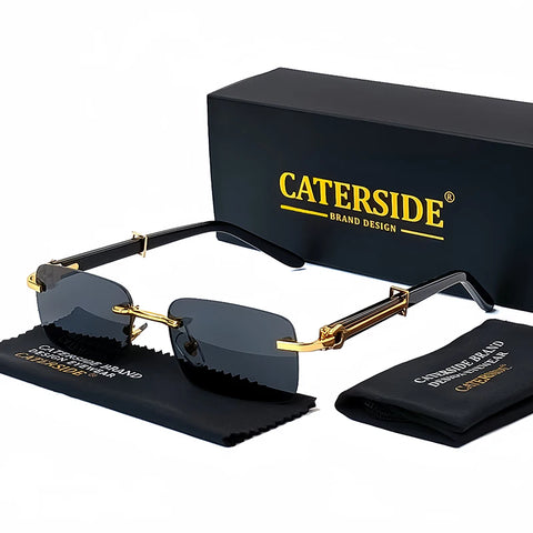 Caterside Kleine Vierkante Randloze Zonnebril – Luxe Rechthoekige UV400 Herenzonnebril