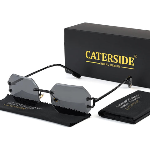 CATERSIDE Randloze Octagon Gradient Zonnebril – Vintage UV400 Unisex Zonnebrillen voor Reizen, Feesten en Zaken