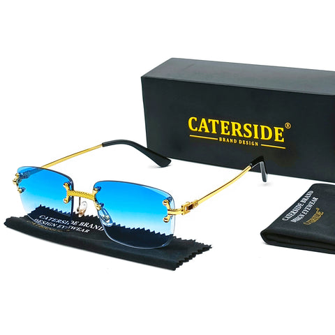 CATERSIDE Randloze Punk Rechthoekige Gradiënt Zonnebril – Luxe Metalen UV400 Unisex Sportzonnebril