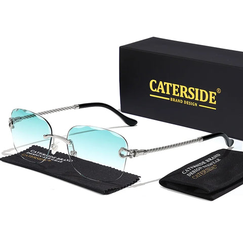 CATERSIDE Retro Randloze Gradiënt Zonnebril – UV400 Unisex Mode Zonnebrillen met Scherpe Lenzen