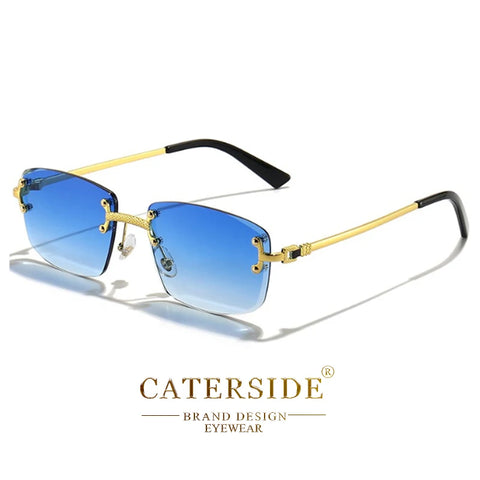 CATERSIDE Retro Randloze Vierkante Zonnebril met Gradiënt - Hoogwaardige UV400 Unisex Feestzonnebril