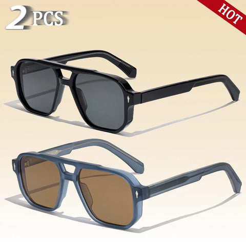 CATERSIDE Retro Punk Flat-Top Zonnebril – Dubbele Brug UV400 Unisex Reis- &amp; Feestzonnebril