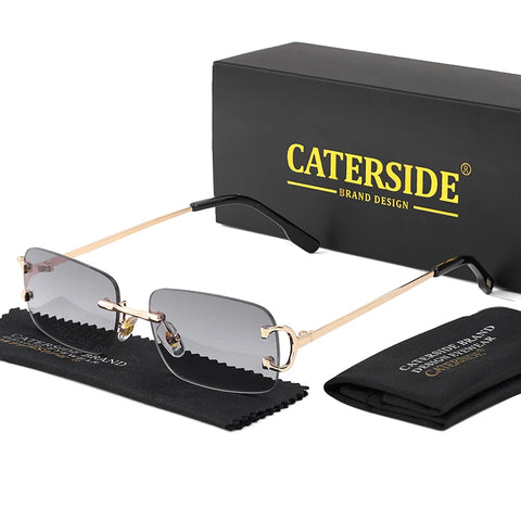 CATERSIDE Randloze Rechthoekige Zonnebril met Gradiënt – Wit Koper UV400 Unisex Klein Montuur