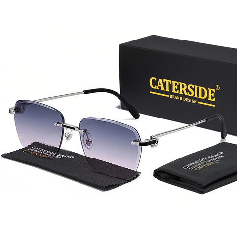 CATERSIDE Randloze pilotenzonnebril met gradiënt – Retro UV400 unisex zonnebrillen voor zaken en winkelen