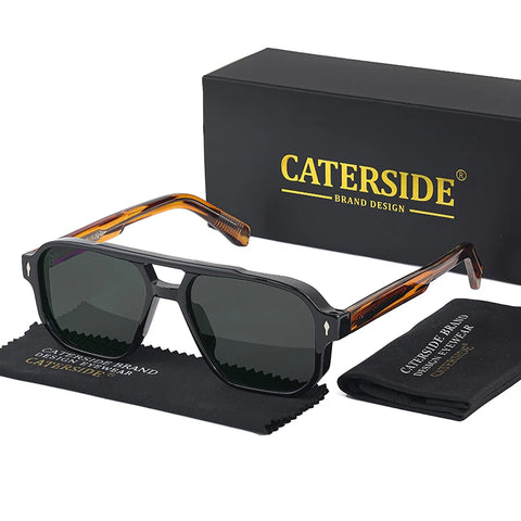 CATERSIDE Retro Punk Flat-Top Zonnebril – Dubbele Brug UV400 Unisex Reis- &amp; Feestzonnebril