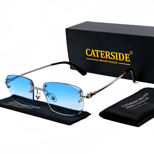 CATERSIDE Randloze Punk Rechthoekige Gradiënt Zonnebril – Luxe Metalen UV400 Unisex Sportzonnebril