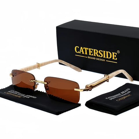 Caterside Kleine Vierkante Randloze Zonnebril – Luxe Rechthoekige UV400 Herenzonnebril