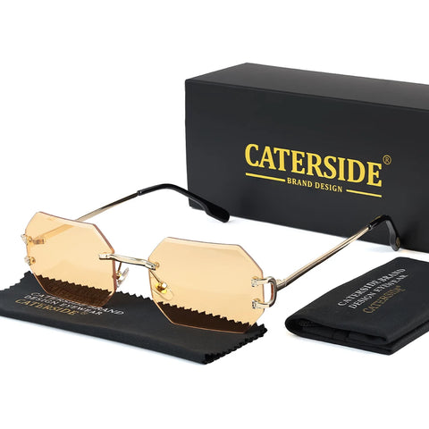 CATERSIDE Randloze Octagon Gradient Zonnebril – Vintage UV400 Unisex Zonnebrillen voor Reizen, Feesten en Zaken
