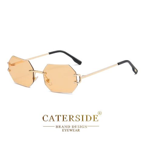 CATERSIDE Randloze Octagon Gradient Zonnebril – Vintage UV400 Unisex Zonnebrillen voor Reizen, Feesten en Zaken