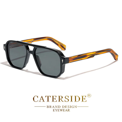 CATERSIDE Retro Punk Flat-Top Zonnebril – Dubbele Brug UV400 Unisex Reis- &amp; Feestzonnebril