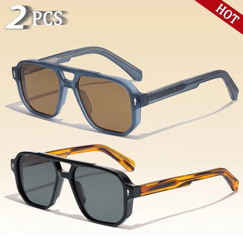 CATERSIDE Retro Punk Flat-Top Zonnebril – Dubbele Brug UV400 Unisex Reis- &amp; Feestzonnebril
