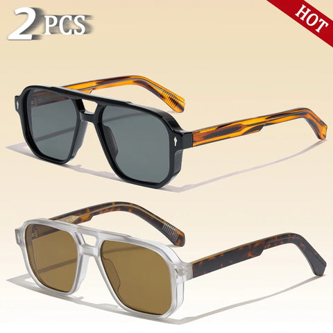 CATERSIDE Retro Punk Flat-Top Zonnebril – Dubbele Brug UV400 Unisex Reis- &amp; Feestzonnebril