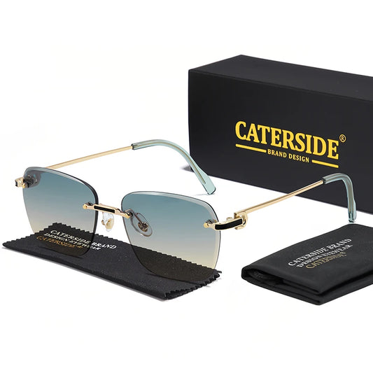 CATERSIDE Randloze pilotenzonnebril met gradiënt – Retro UV400 unisex zonnebrillen voor zaken en winkelen
