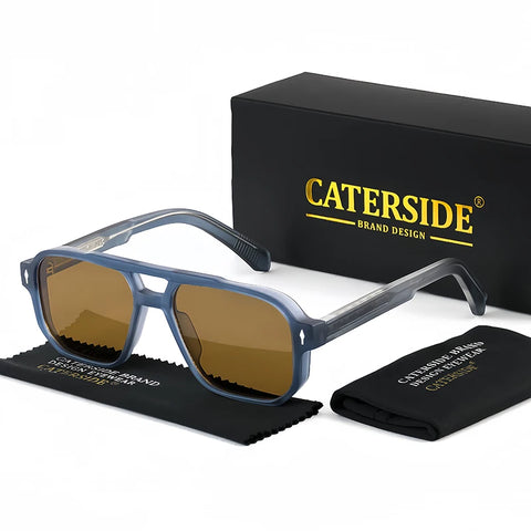 CATERSIDE Retro Punk Flat-Top Zonnebril – Dubbele Brug UV400 Unisex Reis- &amp; Feestzonnebril