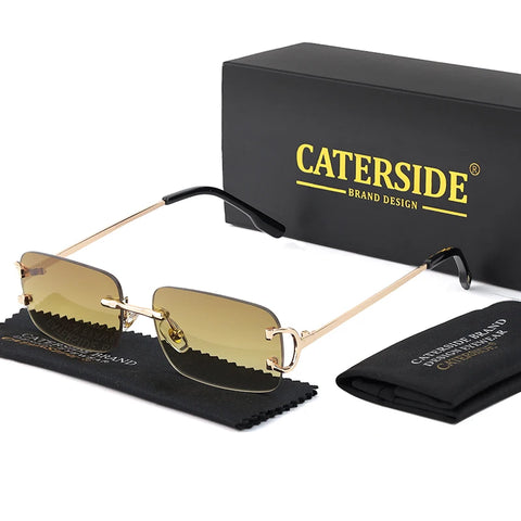 CATERSIDE Randloze Rechthoekige Zonnebril met Gradiënt – Wit Koper UV400 Unisex Klein Montuur