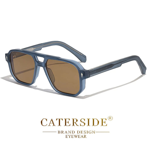 CATERSIDE Retro Punk Flat-Top Zonnebril – Dubbele Brug UV400 Unisex Reis- &amp; Feestzonnebril