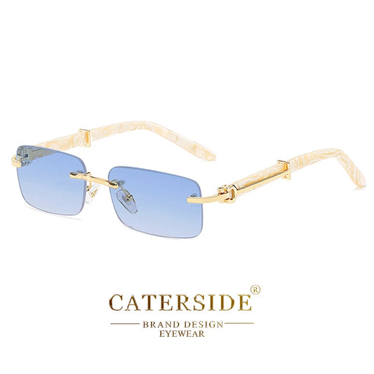Caterside Kleine Vierkante Randloze Zonnebril – Luxe Rechthoekige UV400 Herenzonnebril