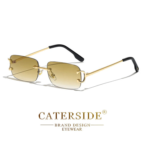 CATERSIDE Randloze Rechthoekige Zonnebril met Gradiënt – Wit Koper UV400 Unisex Klein Montuur