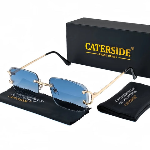 CATERSIDE Randloze vierkante zonnebril met gradiënt - Vintage Punk UV400 herenzonnebril met klein montuur