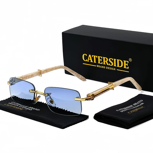 Caterside Kleine Vierkante Randloze Zonnebril – Luxe Rechthoekige UV400 Herenzonnebril