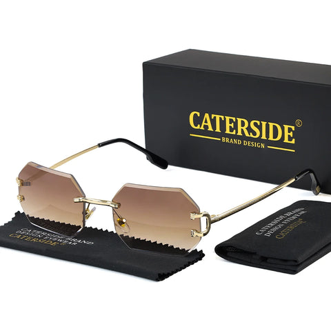 CATERSIDE Randloze Octagon Gradient Zonnebril – Vintage UV400 Unisex Zonnebrillen voor Reizen, Feesten en Zaken